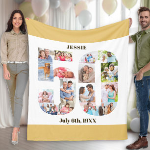Couverture Polaire Photo Collage 50e Anniversaire Beige Blanc photo