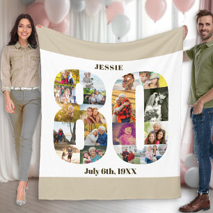 Couverture Polaire Photo Collage 80e anniversaire image beige neutre