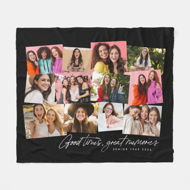 Couverture Polaire Photo collage bons temps grands souvenirs noir (Devant (Horizontal))