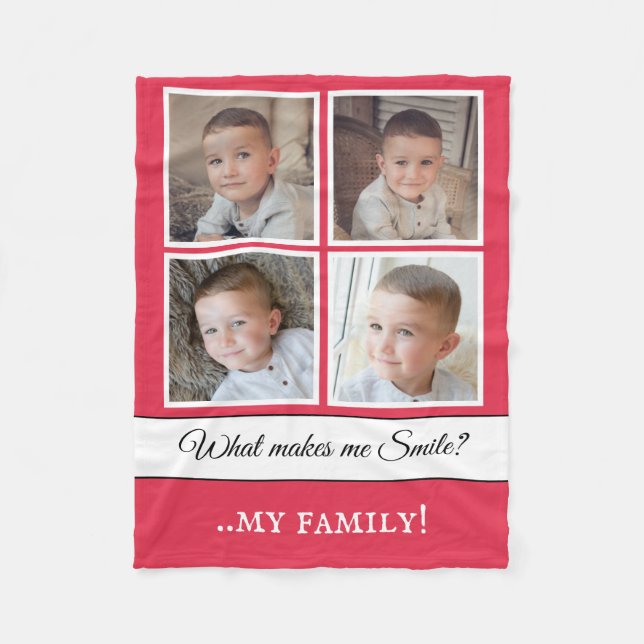 Couverture Polaire Photo collage ma famille blanc rouge (Devant)