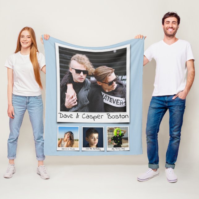 Couverture Polaire Photo Collage Monogrammes Noms Poudre Bleu Moyen (En situation)