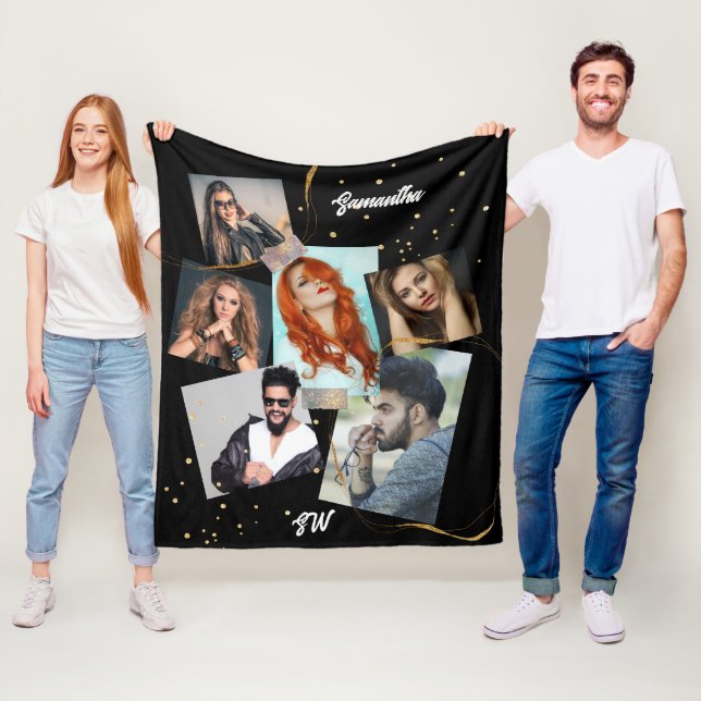 Couverture Polaire Photo collage parties scintillant or 6 photo nom i (En situation)