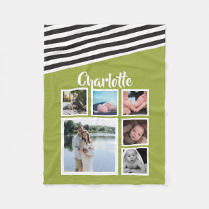 Couverture Polaire Photo Collage personnalisé vert brillant rayé