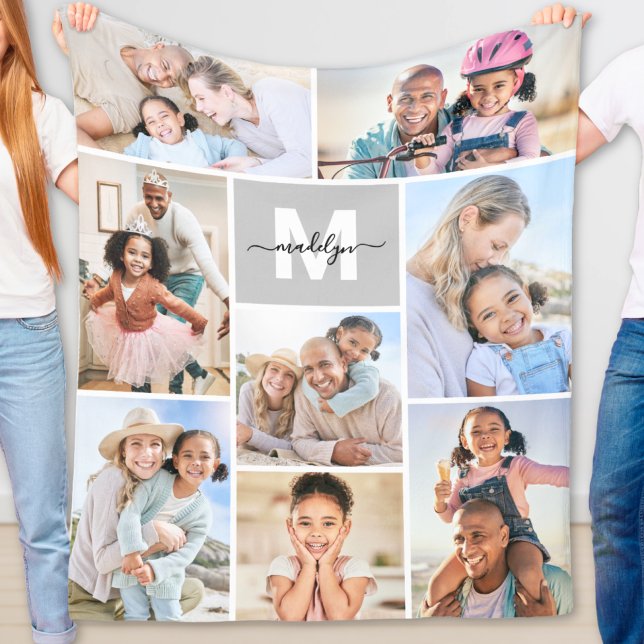 Couverture Polaire Photo Collage simple Monogramme (Photo Collage Simple Monogram Picture Fleece Blanket)