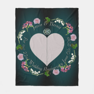 Couverture Polaire Photo Custom Floral Heart Anniversaire Mariage