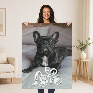 Couverture Polaire Photo d'amant de chien NOM Empreinte de patte LOVE