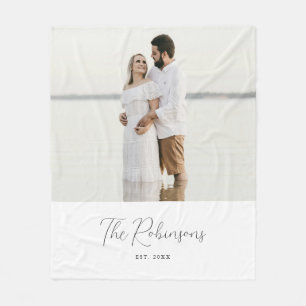 Couverture Polaire Photo de couple personnalisé avec écriture blanche