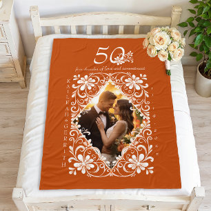 Couverture Polaire Photo de couples romantiques Orange Brûlé 50e Anni