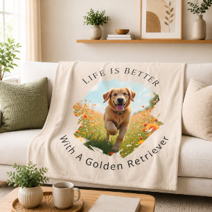 Couverture Polaire Photo de Golden Retriever La vie est meilleure Bei