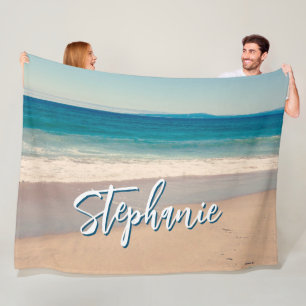 Couverture Polaire Photo de plage personnalisée Ocean Blue Scenic L