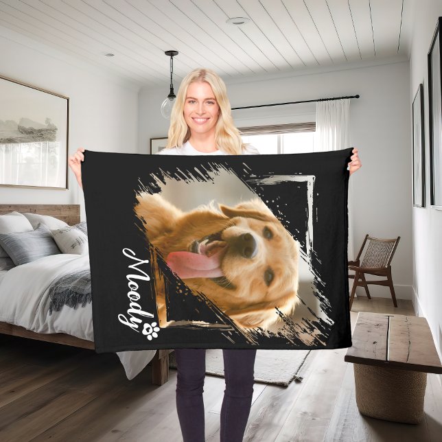 Couverture Polaire Photo et nom d'animal de compagnie moderne Couvert (Modern Pet Photo & Name Custom Fleece Blanket)
