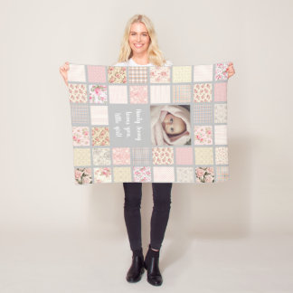 Couverture Polaire Photo et texte personnalisés Patchwork rose Couver