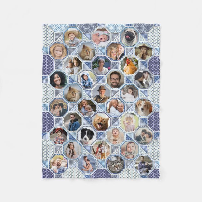Couverture Polaire Photo Famille Collage Couette Bleue Look 35 Photos (Devant)