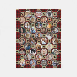 Couverture Polaire Photo Famille Collage Rouge Buffalo Plaid Quilt Lg