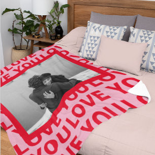 Couverture Polaire Photo moderne Red & Pink Love You Valentines Cad