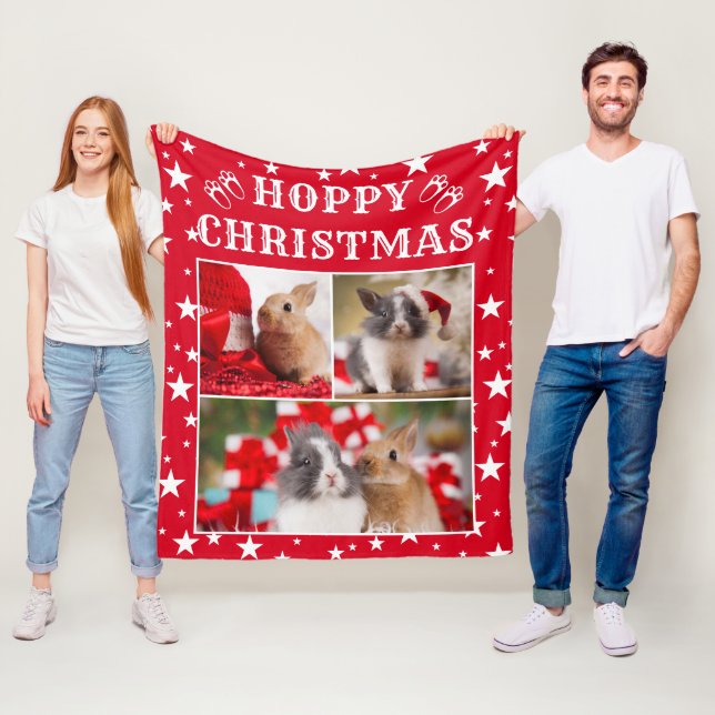 Couverture Polaire Photo personnalisable de Noël Hoppy de Bunny Lover (En situation)