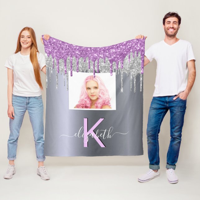 Couverture Polaire Photo personnalisée argent parties scintillant vio (En situation)