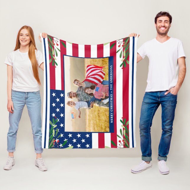 Couverture Polaire Photo personnalisée de Noël Patriotique drapeau am (En situation)