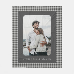 Couverture Polaire Photo personnalisée Noir et gris En vichy Plaid