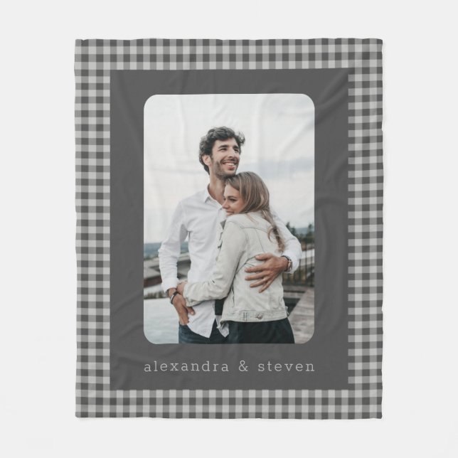 Couverture Polaire Photo personnalisée Noir et gris En vichy Plaid (Devant)