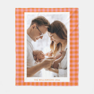 Couverture Polaire Photo verticale rose orange vintage plaid mignon f