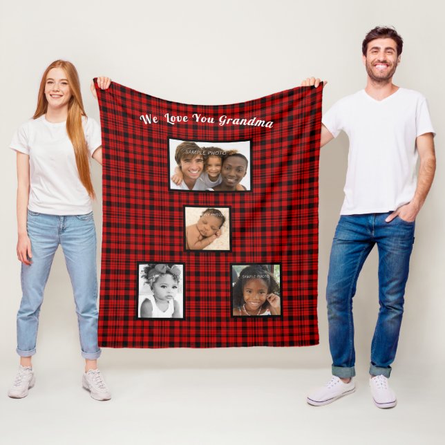 Couverture Polaire Photos de famille en tartan rouge de Noël Amour de (En situation)