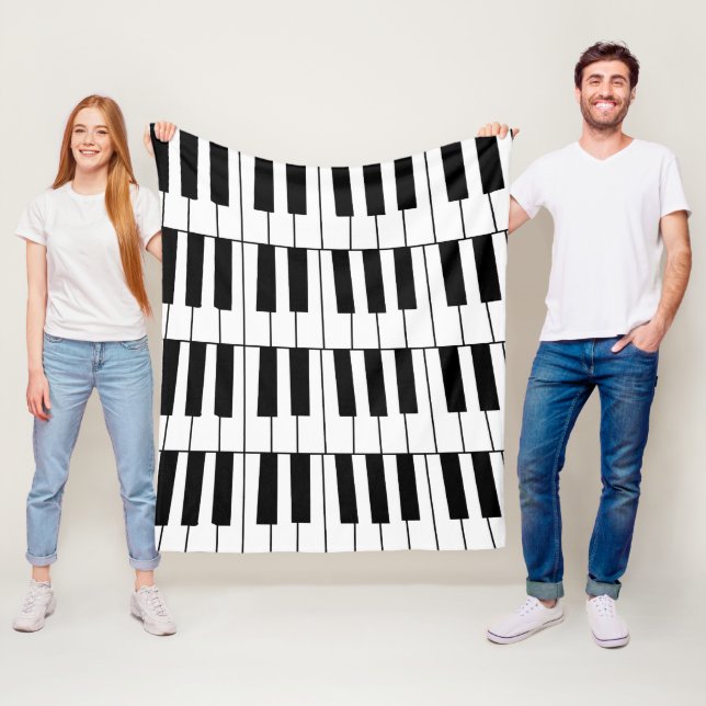 Couverture Polaire Piano Keys noir et blanc Pianiste musicien (En situation)
