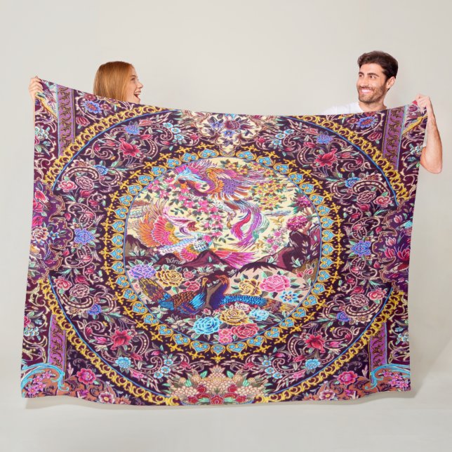 Couverture Polaire Pic de fleurs florales bleu or violet (En situation)