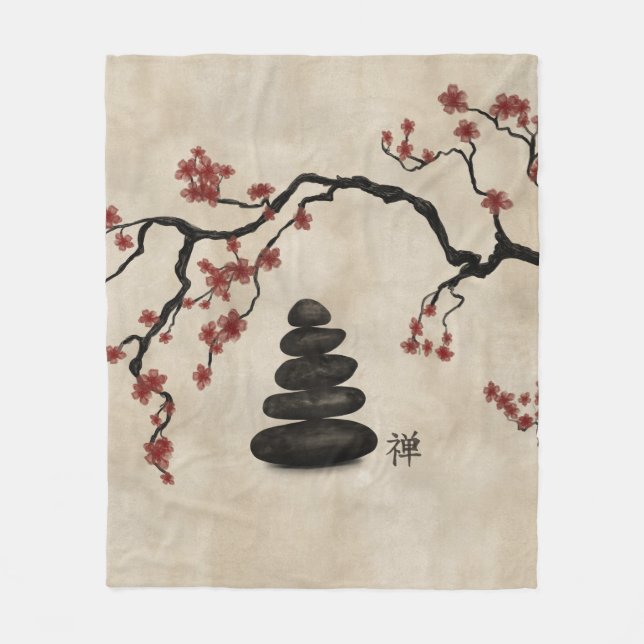 Couverture Polaire Pierres zen Sakura Tree (Devant)