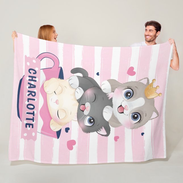 Couverture Polaire Pile Cartoon Chats Roses Distresses (En situation)