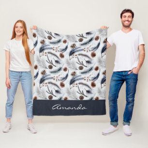 Couverture Polaire Pine Cones & Pine Needles Aquarelles Motif