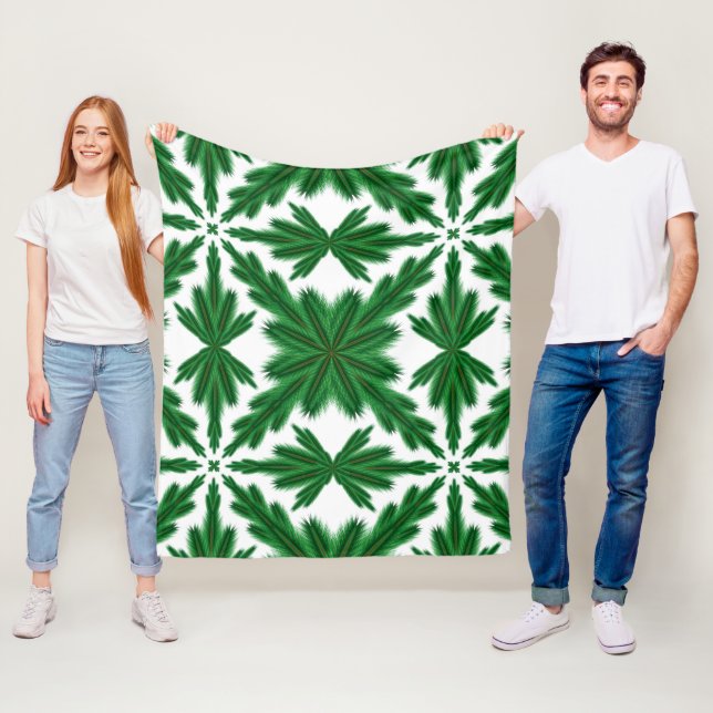Couverture Polaire Pine Mandala Blanche en polaire (3 Tailles) (En situation)