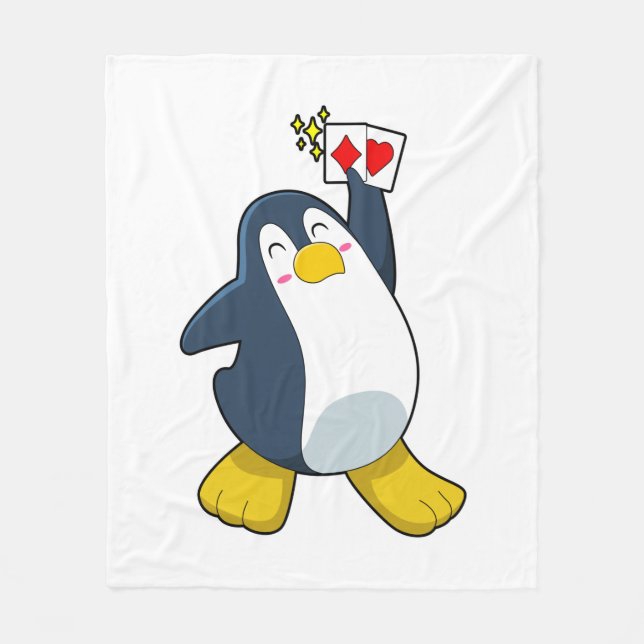 Couverture Polaire Pingouin au Poker avec cartes de Poker (Devant)