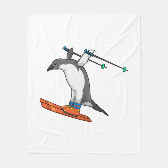 Couverture Polaire Pingouin comme Saut à ski avec Ski (Devant)