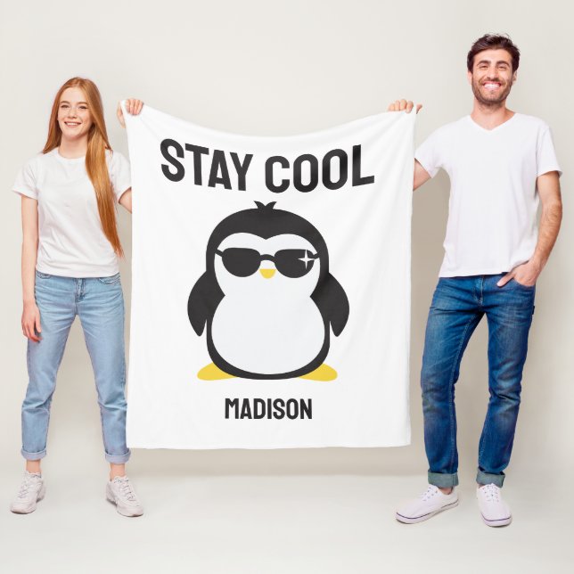Couverture Polaire Pingouin cool de nom personnalisé (En situation)