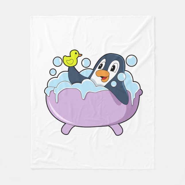 Couverture Polaire Pingouin dans la baignoire avec canard (Devant)