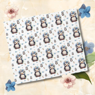 Couverture Polaire Pingouins d'aquarelle de printemps avec fleurs en