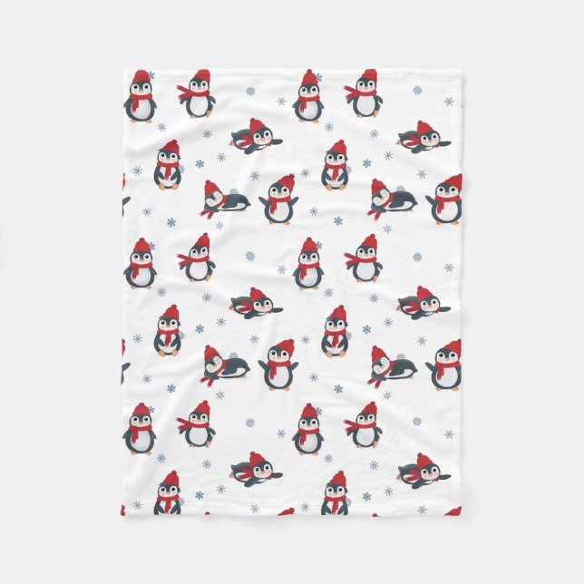 Couverture Polaire Pingouins mignons Animaux d'hiver (Devant)