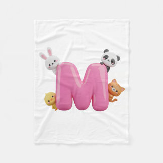 Couverture Polaire Pink 3D Letter M Fleece Baby Blanket with Animals