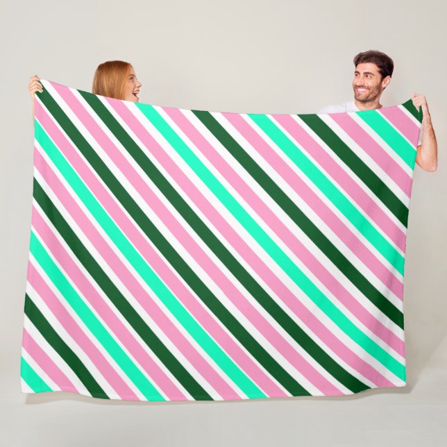 Couverture Polaire Pink and Green Christmas Candy Stripes  (En situation)