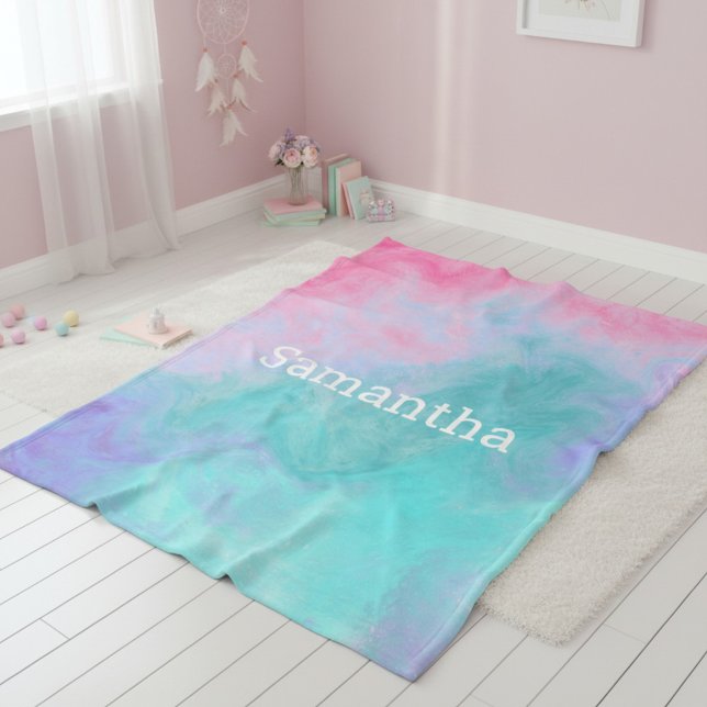 Couverture Polaire Pink and Teal Watercolor Custom Fleece Blanket (Créateur téléchargé)