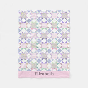 Couverture Polaire Pink Baby Girl Vintage Quilt Design Nom personnali