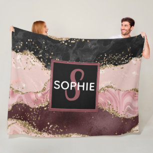 Couverture Polaire Pink & Black & Faux Gold Parties scintillant Agate