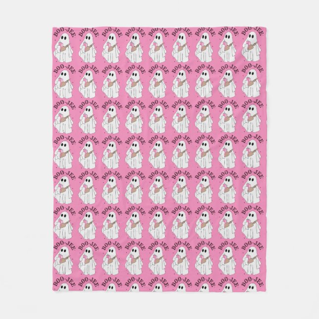 Couverture Polaire Pink Boo Jee Ghost Halloween polaire Blanche (Devant)