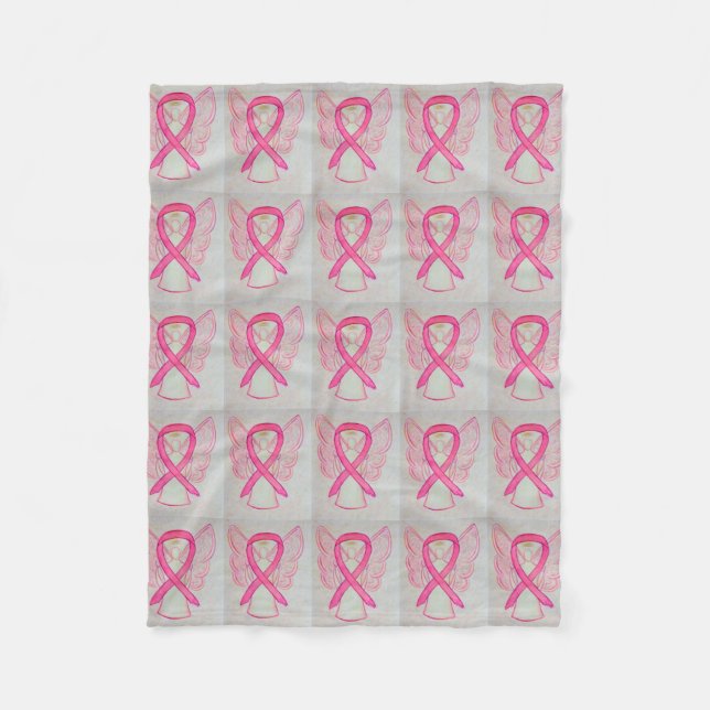 Couverture Polaire Pink Breast Cancer Awareness Ruban Fleece Blanche (Devant)