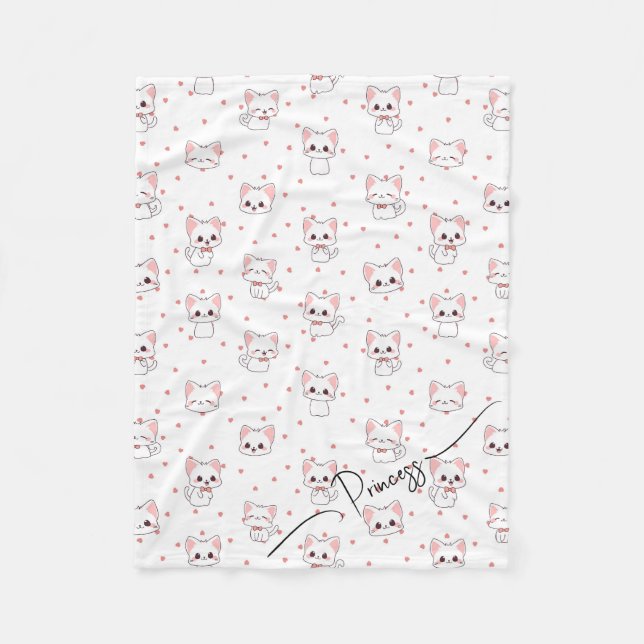 Couverture Polaire Pink Cartoon Cat Pattern with Stars and Pet Name  (Devant)