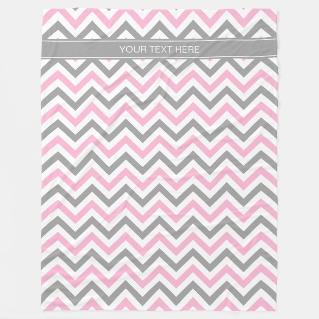 Couverture Polaire Pink Dk Gray White LG Chevron Gray Name Monogram (Devant)