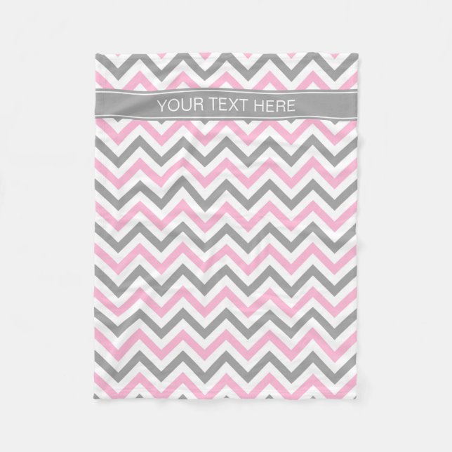 Couverture Polaire Pink Dk Gray White LG Chevron Gray Name Monogram (Devant)