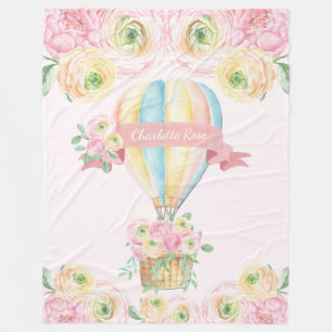Couverture Polaire Pink Floral Hot Air Balloon Baby Girl Nursery