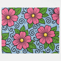 Pink Florals with Green Leaves and Curved Details